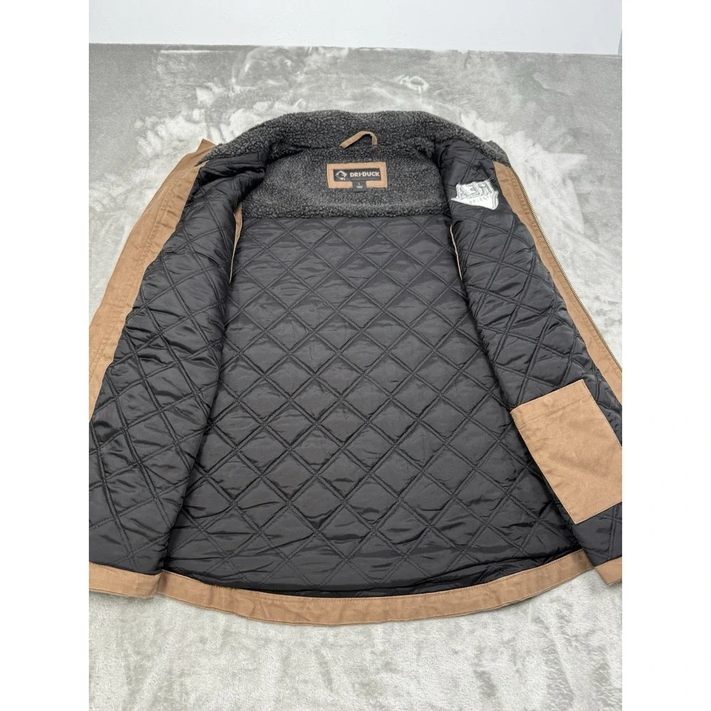 Dri Duck Vest Mens Large Brown Canvas Sherpa Quilted Full Zip Workwear Utility